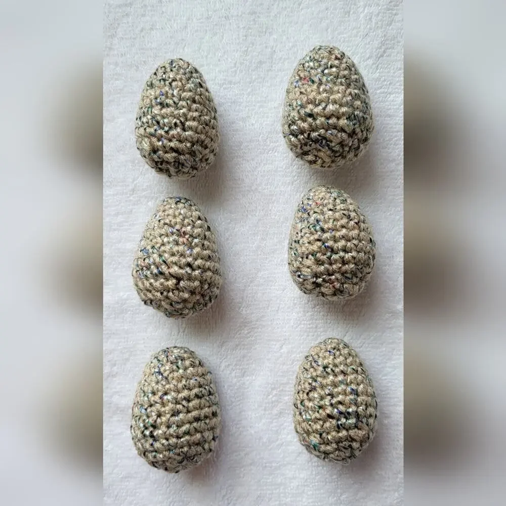 Handcrafted Crochet Eggs – Buff Variegated Set of Six with Metallic Threading